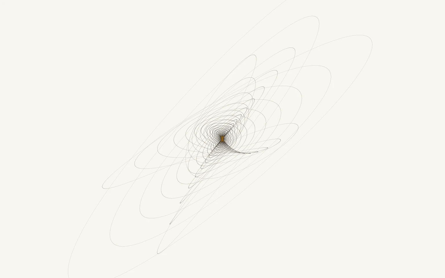 笑いの夜の糸——ほどけた輪が斜めに走り、芯だけが灯色に残る